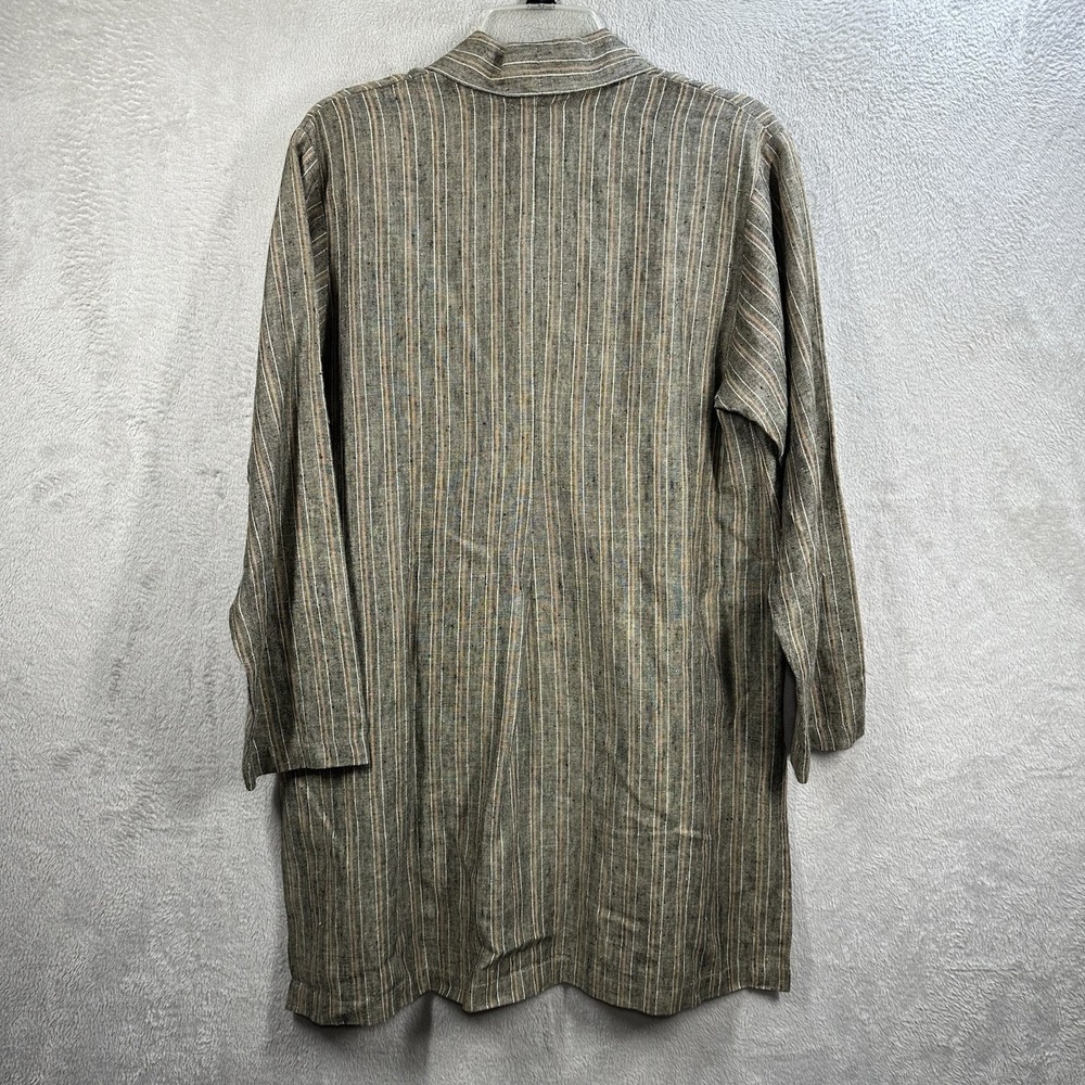 Coldwater Creek Striped 100% Linen Top Size L Natural Lagenlook Resort Beach - Picture 6 of 7